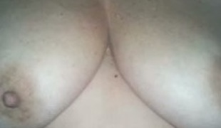 Dilettante wife of friend didn't mind flashing her big tits late at night
